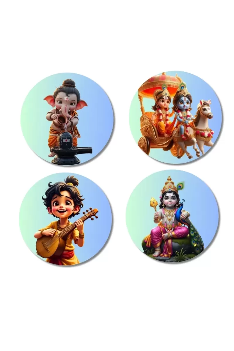 Ganesha, KrishnaÃ¢â‚¬â€œLakshmi, Narada, Vishnu Fridge Magnets Ã¢â‚¬â€œ 4 Piece Set | 3 Inch Round Wall Fridge Decor (F23268)