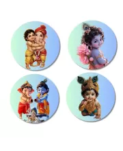 Shiva, Parvati, Ganesha, Kartikeya Fridge Magnets Ã¢â‚¬â€œ 4 Piece Set | 3 Inch Round Wall Fridge Decor (F23249)