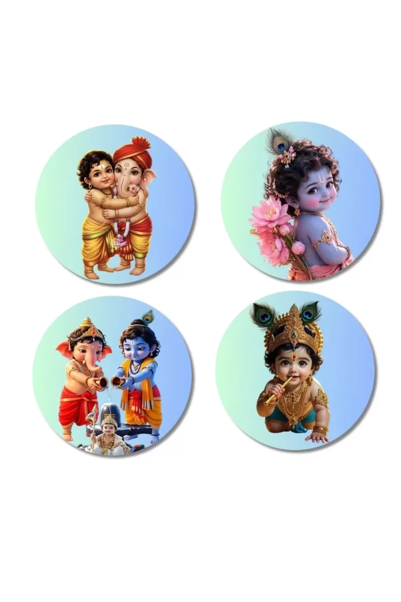 Shiva, Parvati, Ganesha, Kartikeya Fridge Magnets Ã¢â‚¬â€œ 4 Piece Set | 3 Inch Round Wall Fridge Decor (F23249)