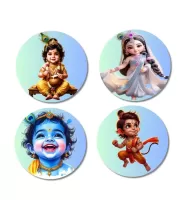 Balarama, Krishna, Sudama Fridge Magnets  4 Piece Set | 3 Inch Round Wall Fridge Decor (F23250)