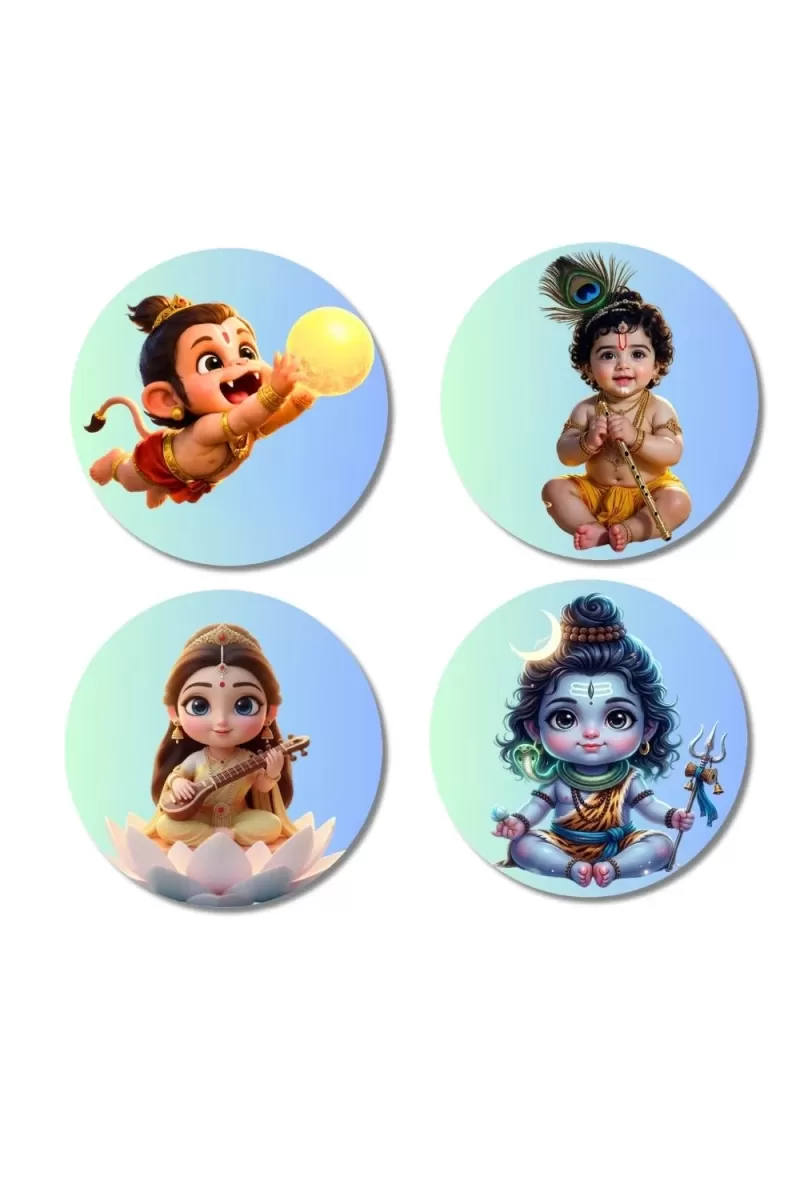 Hanuman, Krishna, Lakshmi, Shiva Fridge Magnets Ã¢â‚¬â€œ 4 Piece Set | 3 Inch Round Wall Fridge Decor (F23251)