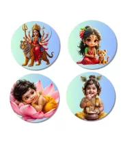 Durga, Parvati, Lakshmi, Krishna Fridge Magnets Ã¢â‚¬â€œ 4 Piece Set | 3 Inch Round Wall Fridge Decor (F23252)
