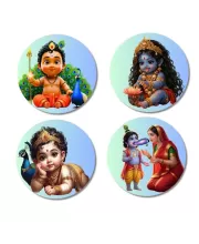 Krishna & Yashoda Fridge Magnets Ã¢â‚¬â€œ 4 Piece Set | 3 Inch Round Wall Fridge Decor (F23253)
