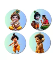 Yashoda, Bal Krishna, Baby Hanuman Fridge Magnets Ã¢â‚¬â€œ 4 Piece Set | 3 Inch Round Wall Fridge Decor (F23254)