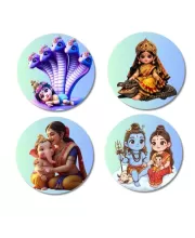 Vasuki-Krishna, Baby Durga, Yashoda-Ganesh, Shiva-Parvati Fridge Magnets Ã¢â‚¬â€œ 4 Piece Set | 3 Inch Round Wall Fridge Decor (F23255)