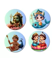 Lakshmi, Matsya (Vishnu), Murugan, LakshmiÃ¢â‚¬â€œVishnu Fridge Magnets Ã¢â‚¬â€œ 4 Piece Set | 3 Inch Round Wall Fridge Decor (F23256)