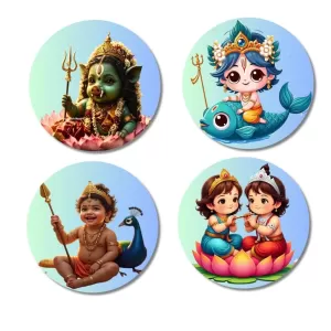 Lakshmi, Matsya (Vishnu), Murugan, Lakshmi–Vishnu Fridge Magnets – 4 Piece Set | 3 Inch Round Wall Fridge Decor (F23256) Lakshmi, Matsya (Vishnu), Murugan, Lakshmi–Vishnu Fridge Magnets – 4 Piece Set | 3 Inch Round Wall Fridge Decor (F23256)