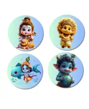 Hanuman, Matsya (Vishnu), Krishna Fridge Magnets Ã¢â‚¬â€œ 4 Piece Set | 3 Inch Round Wall Fridge Decor (F23257)