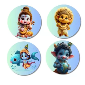 Hanuman, Matsya (Vishnu), Krishna Fridge Magnets Ã¢â‚¬â€œ 4 Piece Set | 3 Inch Round Wall Fridge Decor (F23257)