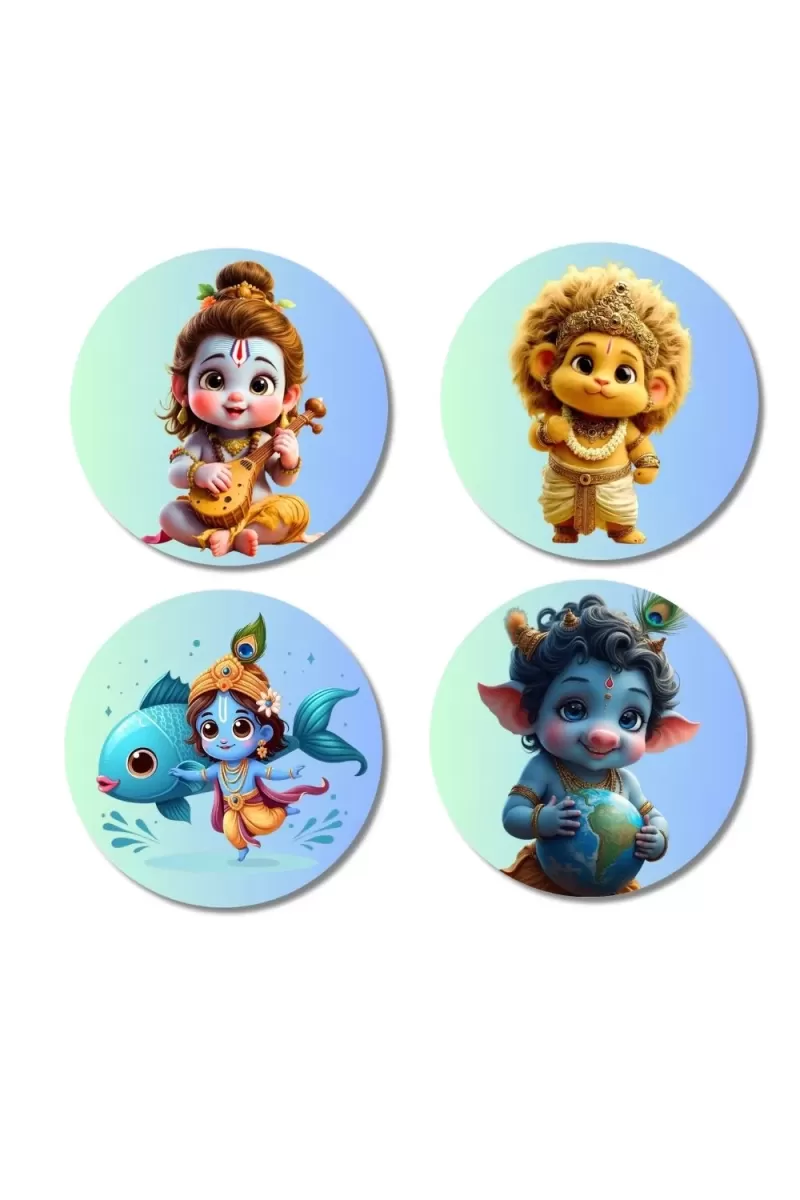 Hanuman, Matsya (Vishnu), Krishna Fridge Magnets Ã¢â‚¬â€œ 4 Piece Set | 3 Inch Round Wall Fridge Decor (F23257)