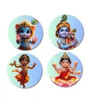 Krishna, Baby Lakshmi Fridge Magnets Ã¢â‚¬â€œ 4 Piece Set | 3 Inch Round Wall Fridge Decor (F23259)