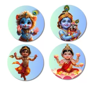 Krishna, Baby Lakshmi Fridge Magnets Ã¢â‚¬â€œ 4 Piece Set | 3 Inch Round Wall Fridge Decor (F23259)