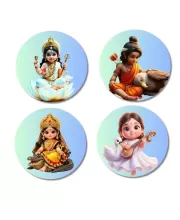 Lakshmi, Krishna, Durga, Saraswati Fridge Magnets Ã¢â‚¬â€œ 4 Piece Set | 3 Inch Round Wall Fridge Decor (F23260)