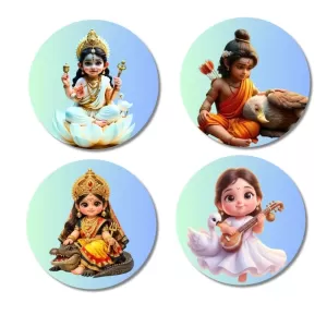 Lakshmi, Krishna, Durga, Saraswati Fridge Magnets Ã¢â‚¬â€œ 4 Piece Set | 3 Inch Round Wall Fridge Decor (F23260)