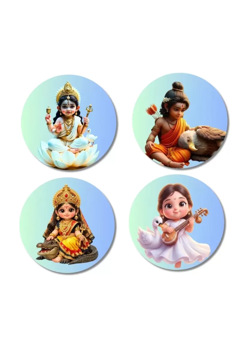 Lakshmi, Krishna, Durga, Saraswati Fridge Magnets Ã¢â‚¬â€œ 4 Piece Set | 3 Inch Round Wall Fridge Decor (F23260)