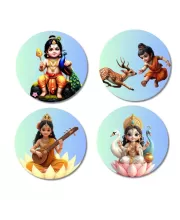 Krishna, Krishna, Saraswati, Lakshmi Fridge Magnets Ã¢â‚¬â€œ 4 Piece Set | 3 Inch Round Wall Fridge Decor (F23261)