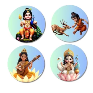 Krishna, Krishna, Saraswati, Lakshmi Fridge Magnets – 4 Piece Set | 3 Inch Round Wall Fridge Decor (F23261) Krishna, Krishna, Saraswati, Lakshmi Fridge Magnets – 4 Piece Set | 3 Inch Round Wall Fridge Decor (F23261)