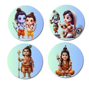 Ram–Lakshman, Shiva–Parvati, Kartikeya, Shiva Fridge Magnets – 4 Piece Set | 3 Inch Round Wall Fridge Decor (F23262) Ram–Lakshman, Shiva–Parvati, Kartikeya, Shiva Fridge Magnets – 4 Piece Set | 3 Inch Round Wall Fridge Decor (F23262)