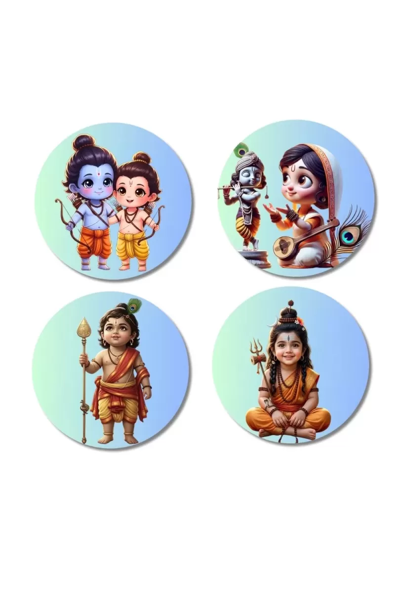RamÃ¢â‚¬â€œLakshman, ShivaÃ¢â‚¬â€œParvati, Kartikeya, Shiva Fridge Magnets Ã¢â‚¬â€œ 4 Piece Set | 3 Inch Round Wall Fridge Decor (F23262)