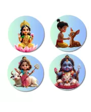 Lakshmi, Rama, Parvati, Krishna Fridge Magnets Ã¢â‚¬â€œ 4 Piece Set | 3 Inch Round Wall Fridge Decor (F23263)