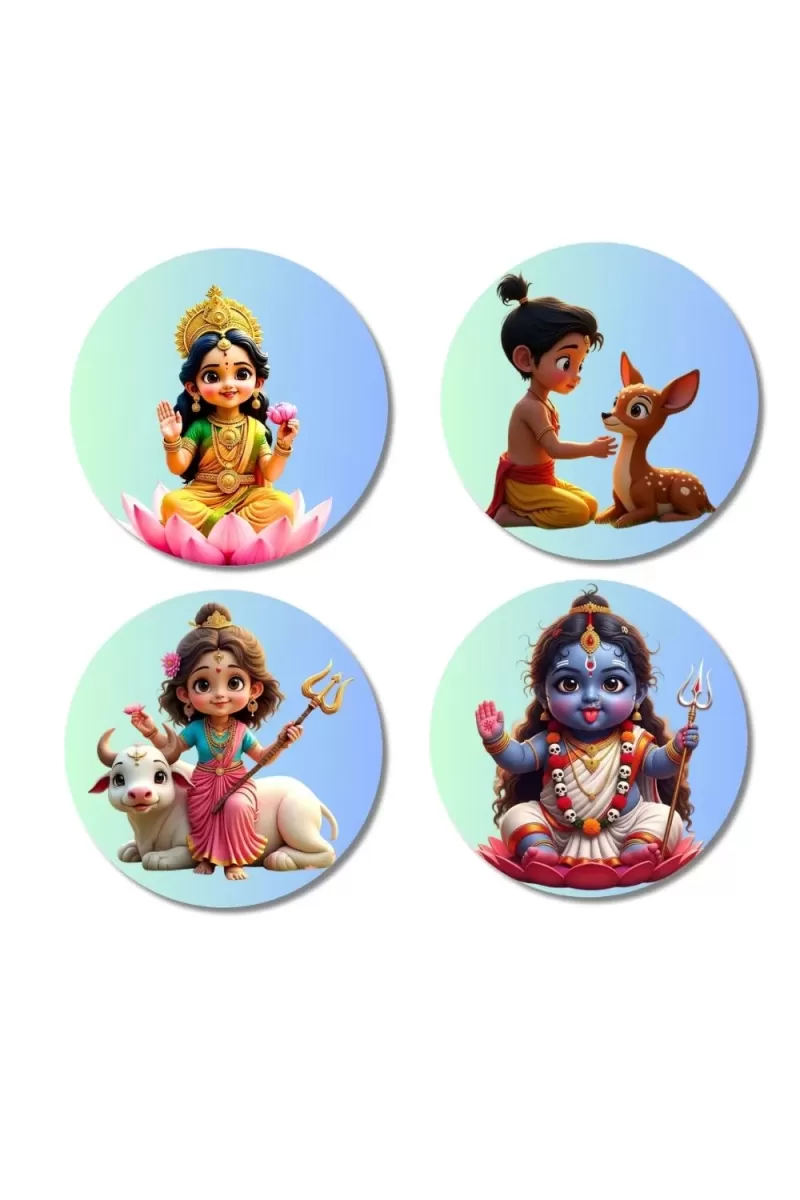 Lakshmi, Rama, Parvati, Krishna Fridge Magnets Ã¢â‚¬â€œ 4 Piece Set | 3 Inch Round Wall Fridge Decor (F23263)