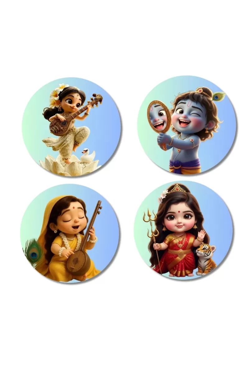 Lakshmi, Rama, Parvati, Krishna Fridge Magnets Ã¢â‚¬â€œ 4 Piece Set | 3 Inch Round Wall Fridge Decor (F23264)
