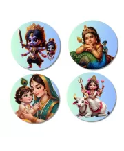 Kali, Krishna, Yashoda-Krishna, Durga Fridge Magnets Ã¢â‚¬â€œ 4 Piece Set | 3 Inch Round Wall Fridge Decor (F23265)