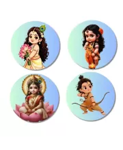Kali, Krishna, Yashoda-Krishna, Durga Fridge Magnets Ã¢â‚¬â€œ 4 Piece Set | 3 Inch Round Wall Fridge Decor (F23266)