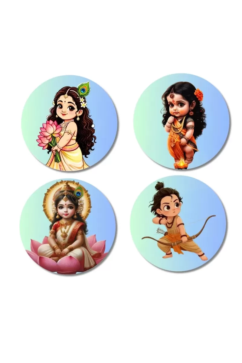 Kali, Krishna, Yashoda-Krishna, Durga Fridge Magnets Ã¢â‚¬â€œ 4 Piece Set | 3 Inch Round Wall Fridge Decor (F23266)