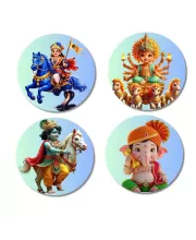 Murugan, Durga, Krishna, Ganesha Fridge Magnets Ã¢â‚¬â€œ 4 Piece Set | 3 Inch Round Wall Fridge Decor (F23267)