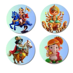 Murugan, Durga, Krishna, Ganesha Fridge Magnets – 4 Piece Set | 3 Inch Round Wall Fridge Decor (F23267) Murugan, Durga, Krishna, Ganesha Fridge Magnets – 4 Piece Set | 3 Inch Round Wall Fridge Decor (F23267)