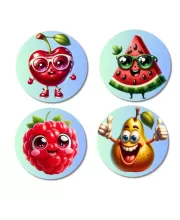 Cherry, Watermelon, Raspberry, Pear Fridge Magnets Ã¢â‚¬â€œ 4 Piece Set | 3 Inch Round Wall Fridge Decor (F23269)