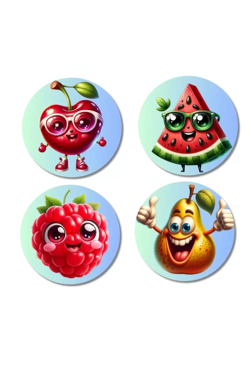 Cherry, Watermelon, Raspberry, Pear Fridge Magnets Ã¢â‚¬â€œ 4 Piece Set | 3 Inch Round Wall Fridge Decor (F23269)