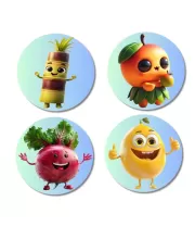 Pineapple, Orange, Beetroot, Lemon Fridge Magnets Ã¢â‚¬â€œ 4 Piece Set | 3 Inch Round Wall Fridge Decor (F23278)