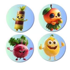 Pineapple, Orange, Beetroot, Lemon Fridge Magnets Ã¢â‚¬â€œ 4 Piece Set | 3 Inch Round Wall Fridge Decor (F23278)
