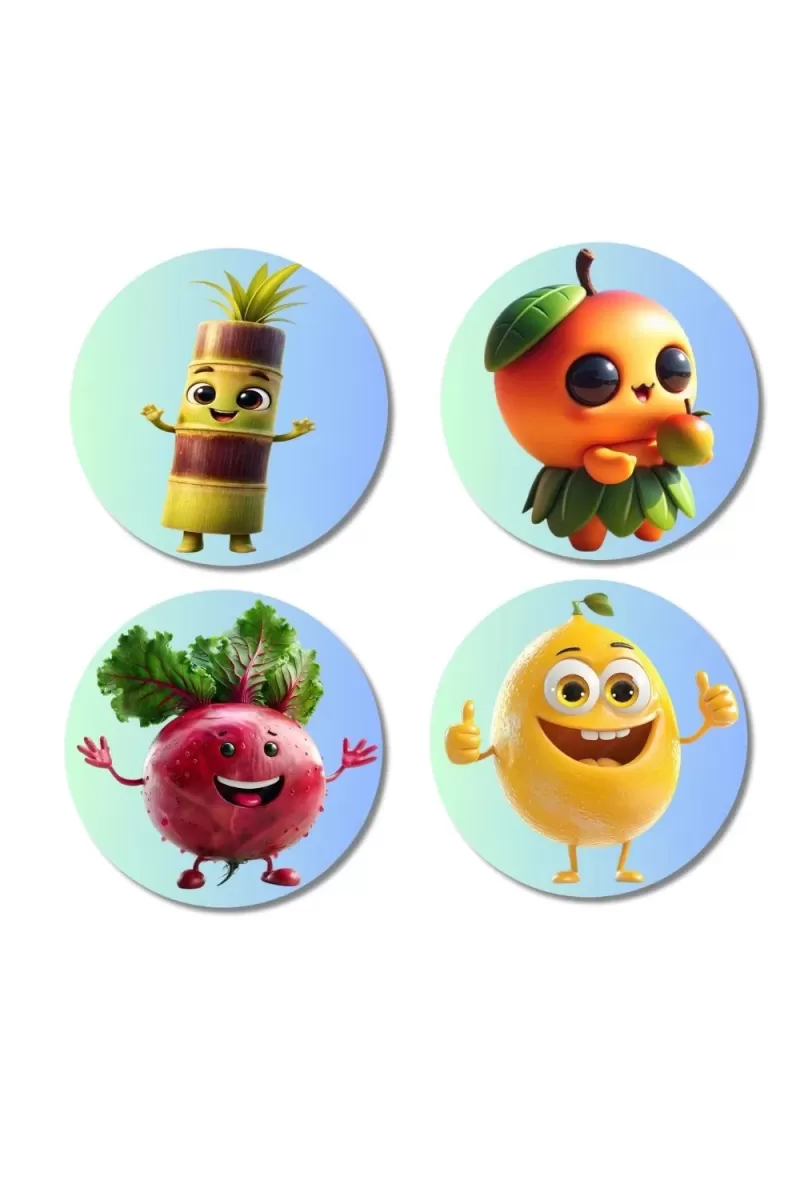 Pineapple, Orange, Beetroot, Lemon Fridge Magnets Ã¢â‚¬â€œ 4 Piece Set | 3 Inch Round Wall Fridge Decor (F23278)
