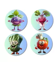 Grape, Radish, Cucumber, Tomato Fridge Magnets Ã¢â‚¬â€œ 4 Piece Set | 3 Inch Round Wall Fridge Decor (F23279)