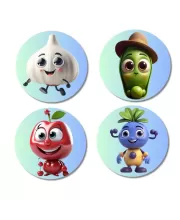Garlic, Cucumber, Apple, Blueberry Fridge Magnets Ã¢â‚¬â€œ 4 Piece Set | 3 Inch Round Wall Fridge Decor (F23280)