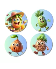 Passion Fruit, Fennel, Onion, Pineapple Fridge Magnets Ã¢â‚¬â€œ 4 Piece Set | 3 Inch Round Wall Fridge Decor (F23281)