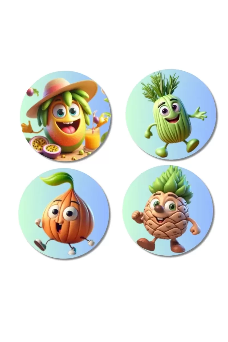 Passion Fruit, Fennel, Onion, Pineapple Fridge Magnets Ã¢â‚¬â€œ 4 Piece Set | 3 Inch Round Wall Fridge Decor (F23281)