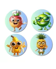 Apple, Lime, Banana, Pineapple Fridge Magnets  4 Piece Set | 3 Inch Round Wall Fridge Decor (F23282)