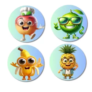 Apple, Lime, Banana, Pineapple Fridge Magnets – 4 Piece Set | 3 Inch Round Wall Fridge Decor (F23282) Apple, Lime, Banana, Pineapple Fridge Magnets – 4 Piece Set | 3 Inch Round Wall Fridge Decor (F23282)