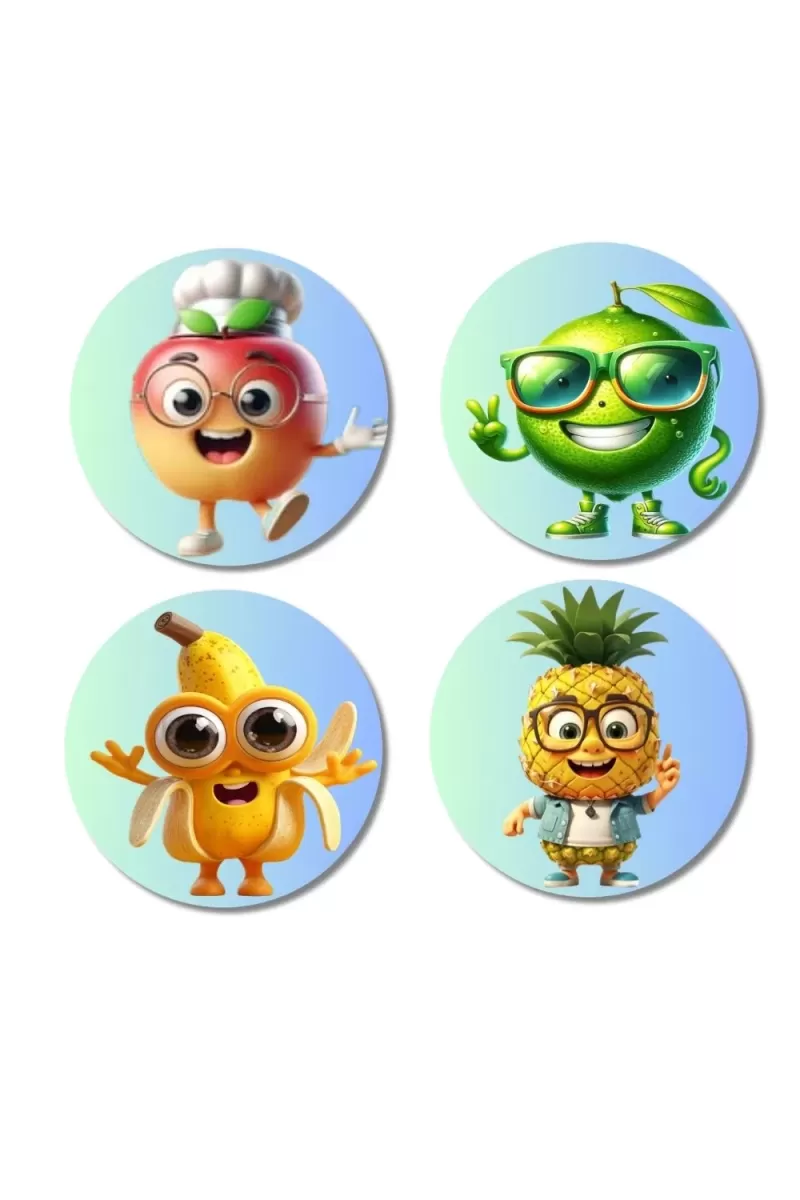 Apple, Lime, Banana, Pineapple Fridge Magnets Ã¢â‚¬â€œ 4 Piece Set | 3 Inch Round Wall Fridge Decor (F23282)