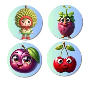 Durian, Strawberry, Plum, Cherry Fridge Magnets – 4 Piece Set | 3 Inch Round Wall Fridge Decor (F23283) Durian, Strawberry, Plum, Cherry Fridge Magnets – 4 Piece Set | 3 Inch Round Wall Fridge Decor (F23283)