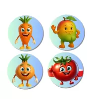 Carrot, Mango, Onion, Tomato Fridge Magnets Ã¢â‚¬â€œ 4 Piece Set | 3 Inch Round Wall Fridge Decor (F23285)