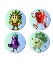 Custard Apple, Capsicum, Eggplant, Cabbage Fridge Magnets Ã¢â‚¬â€œ 4 Piece Set | 3 Inch Round Wall Fridge Decor (F23286)