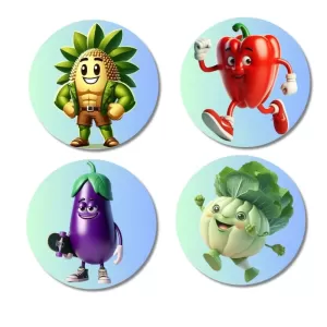 Custard Apple, Capsicum, Eggplant, Cabbage Fridge Magnets – 4 Piece Set | 3 Inch Round Wall Fridge Decor (F23286) Custard Apple, Capsicum, Eggplant, Cabbage Fridge Magnets – 4 Piece Set | 3 Inch Round Wall Fridge Decor (F23286)