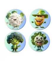 Cauliflower, Corn, Broccoli, Lettuce Fridge Magnets Ã¢â‚¬â€œ 4 Piece Set | 3 Inch Round Wall Fridge Decor (F23287)