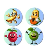 Banana, Papaya, Lychee, Green Apple Fridge Magnets  4 Piece Set | 3 Inch Round Wall Fridge Decor (F23270)