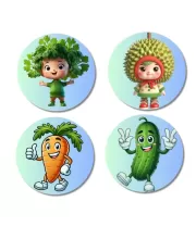 Kale, Durian, Carrot, Cucumber Fridge Magnets Ã¢â‚¬â€œ 4 Piece Set | 3 Inch Round Wall Fridge Decor (F23288)